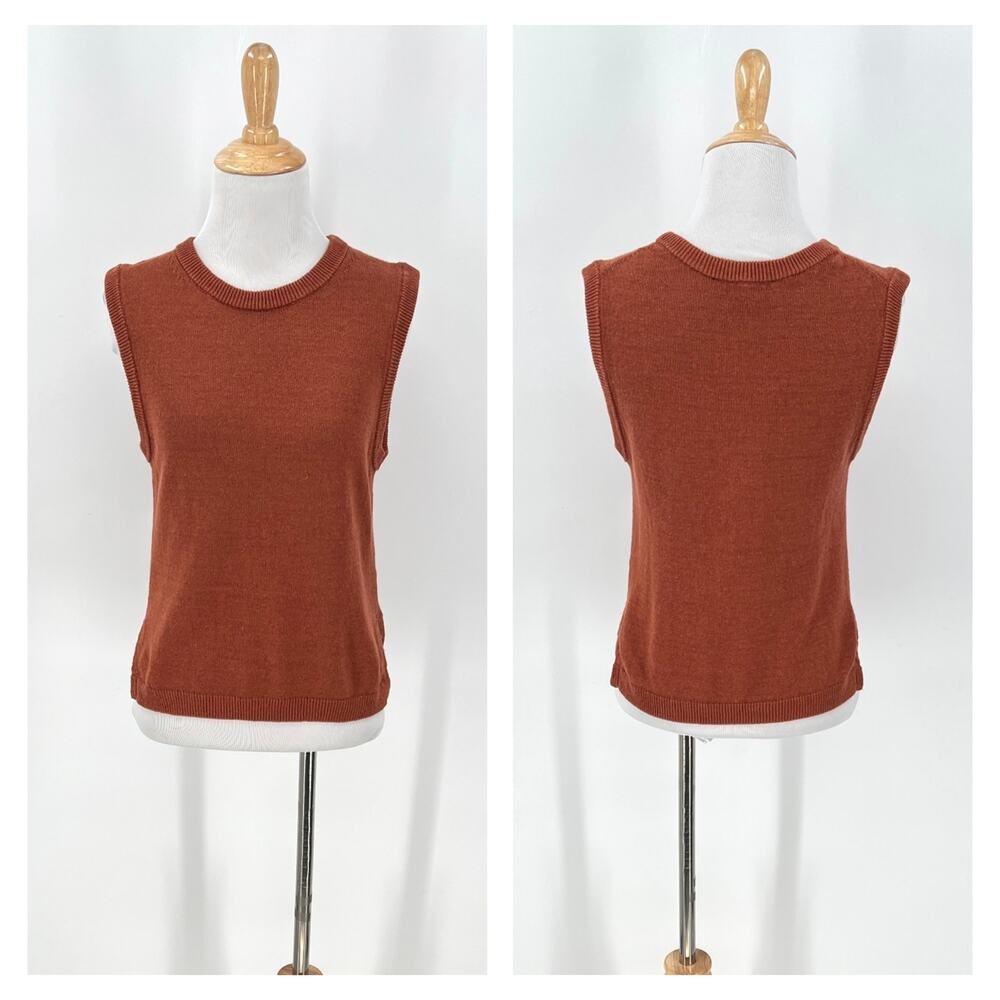 ZARA Knitted Sleeveless Top Womens Small Rust Brown Crew Neck Textured